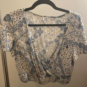 Hollister Blue, white and yellow paisley type print.